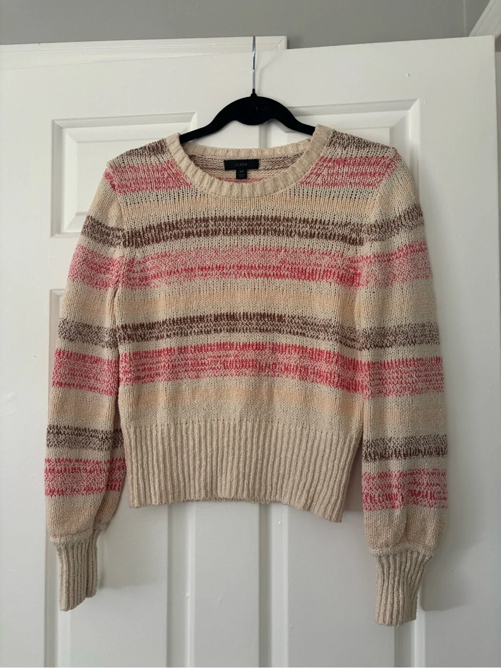 J.Crew 100% Cotton Striped Crewneck Sweater - Size XS - Cream Pink Brown Knit